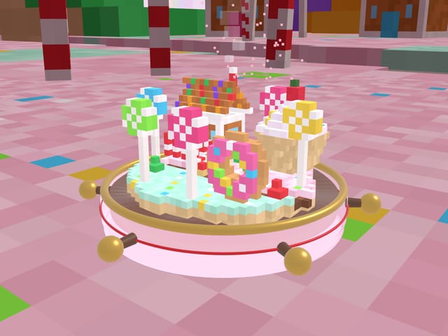 Candy Land: lollipops, a cupcake and a frosted house in a pink sugar landscape