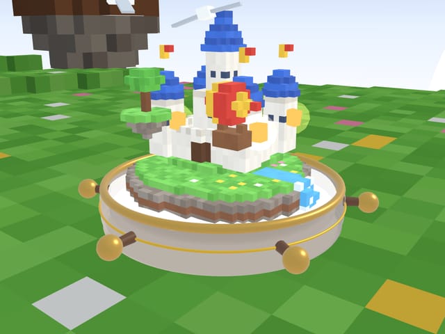 Sky Castle: a white castle with blue towers on an island floating in the sky